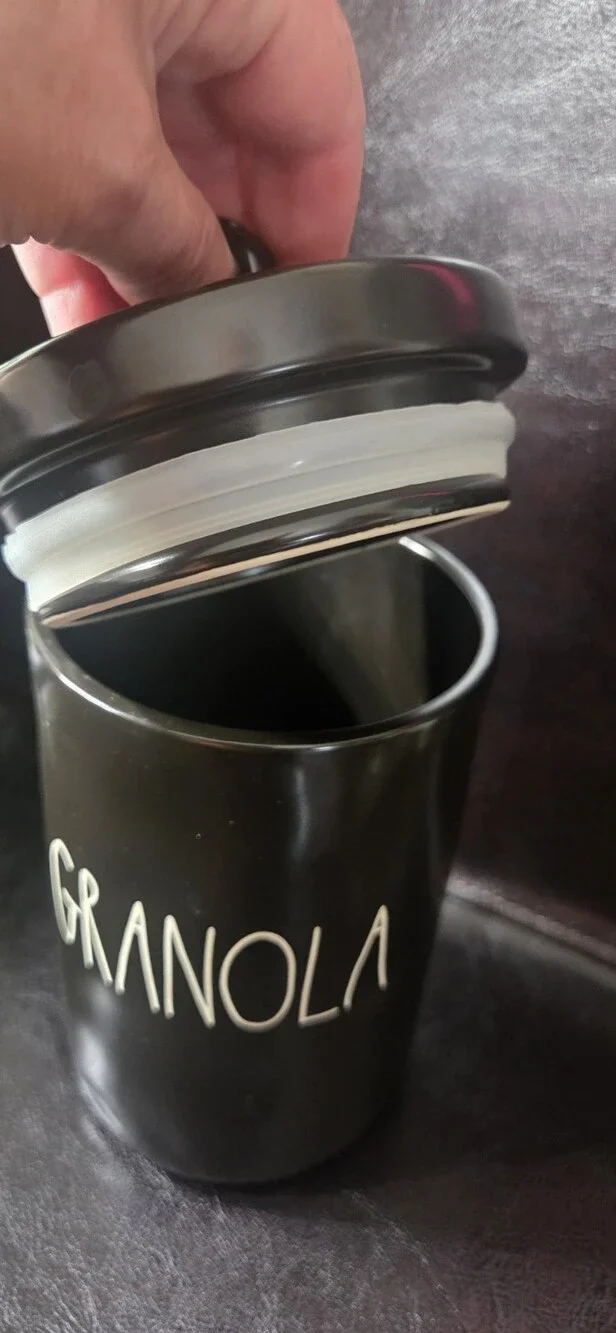 Rae Dunn Granola Canister Black Ceramic Jar With Lid - Used